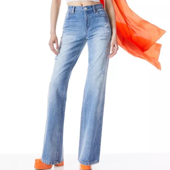 Alice + Olivia Amazing High Rise Boyfriend Jeans in Pasadena Blue - Picture 1 of 11